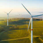 A wind farm in the fog